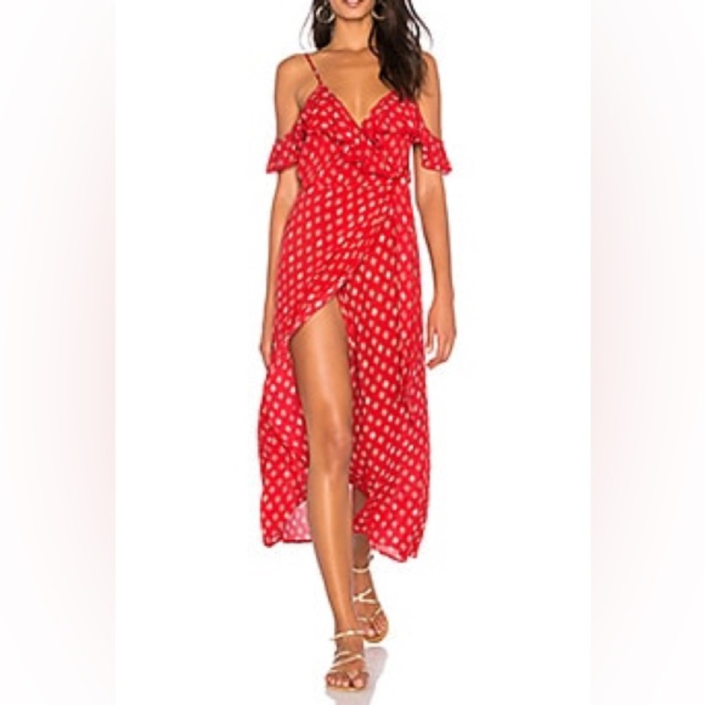Red Foulard Faux Wrap Dress Band of Gypsies size small. Pre-owned.